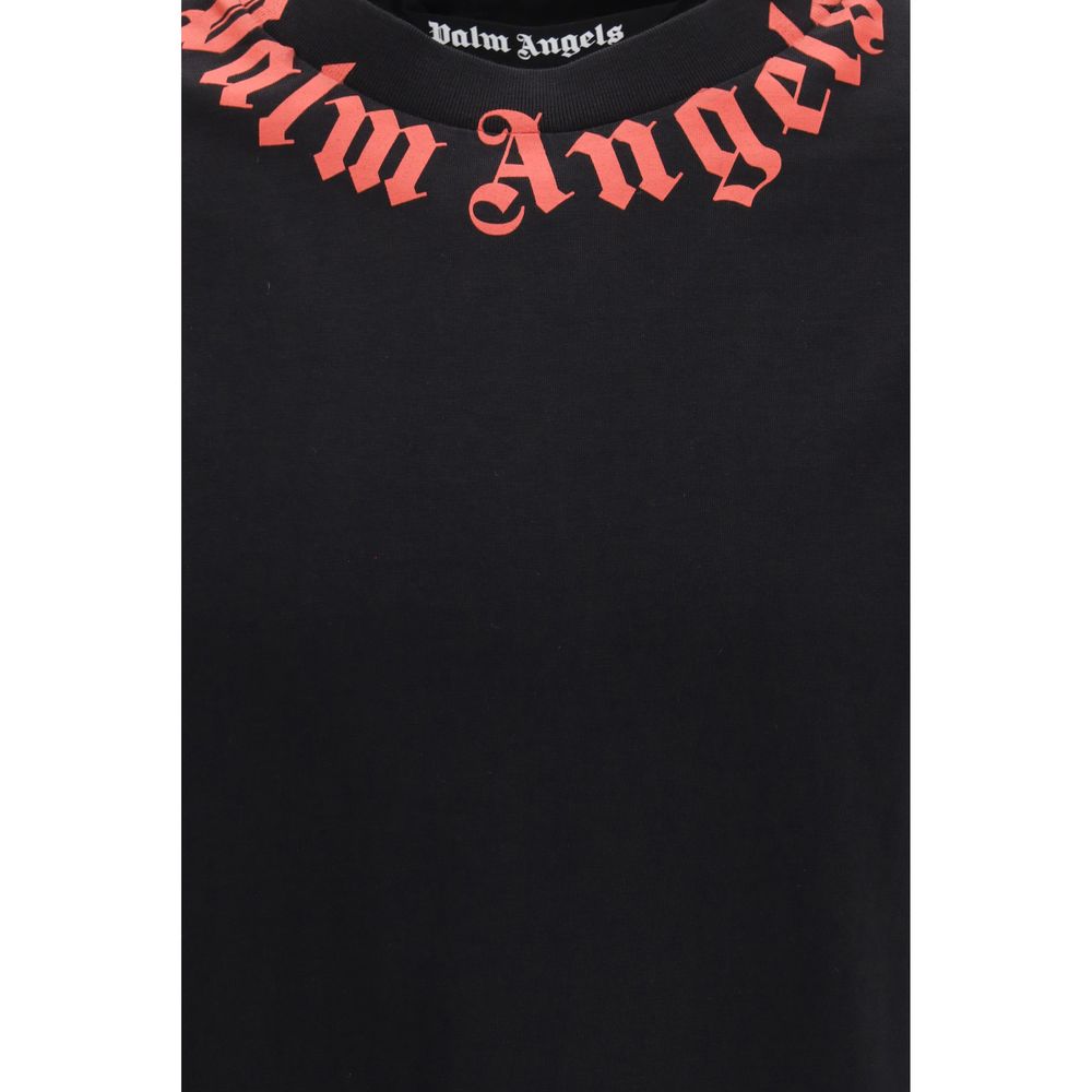 Palm Angels Neck Logo Black Cotton T-Shirt