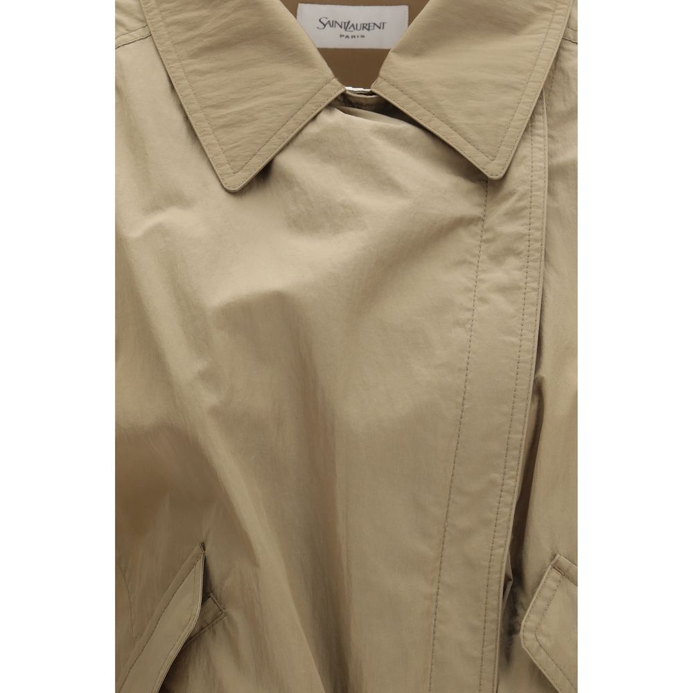 Saint Laurent Short Belted Jacket in Beige Polyamide
