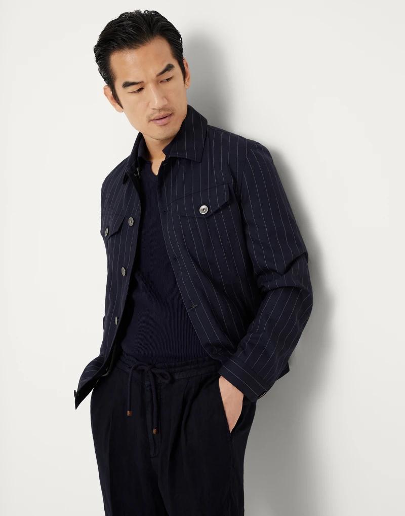 Brunello Cucinelli Navy Blue Wool Coat