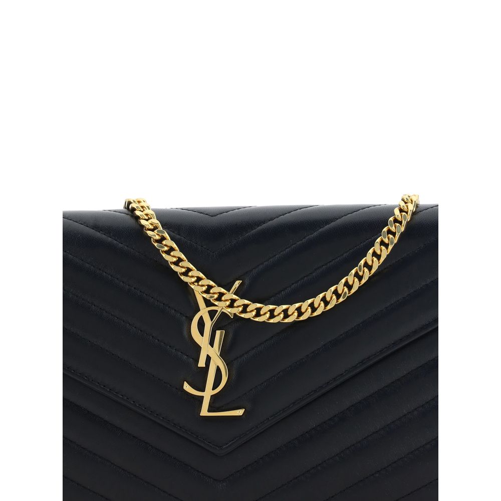 Saint Laurent Black Lamb Leather Monogram Shoulder Bag