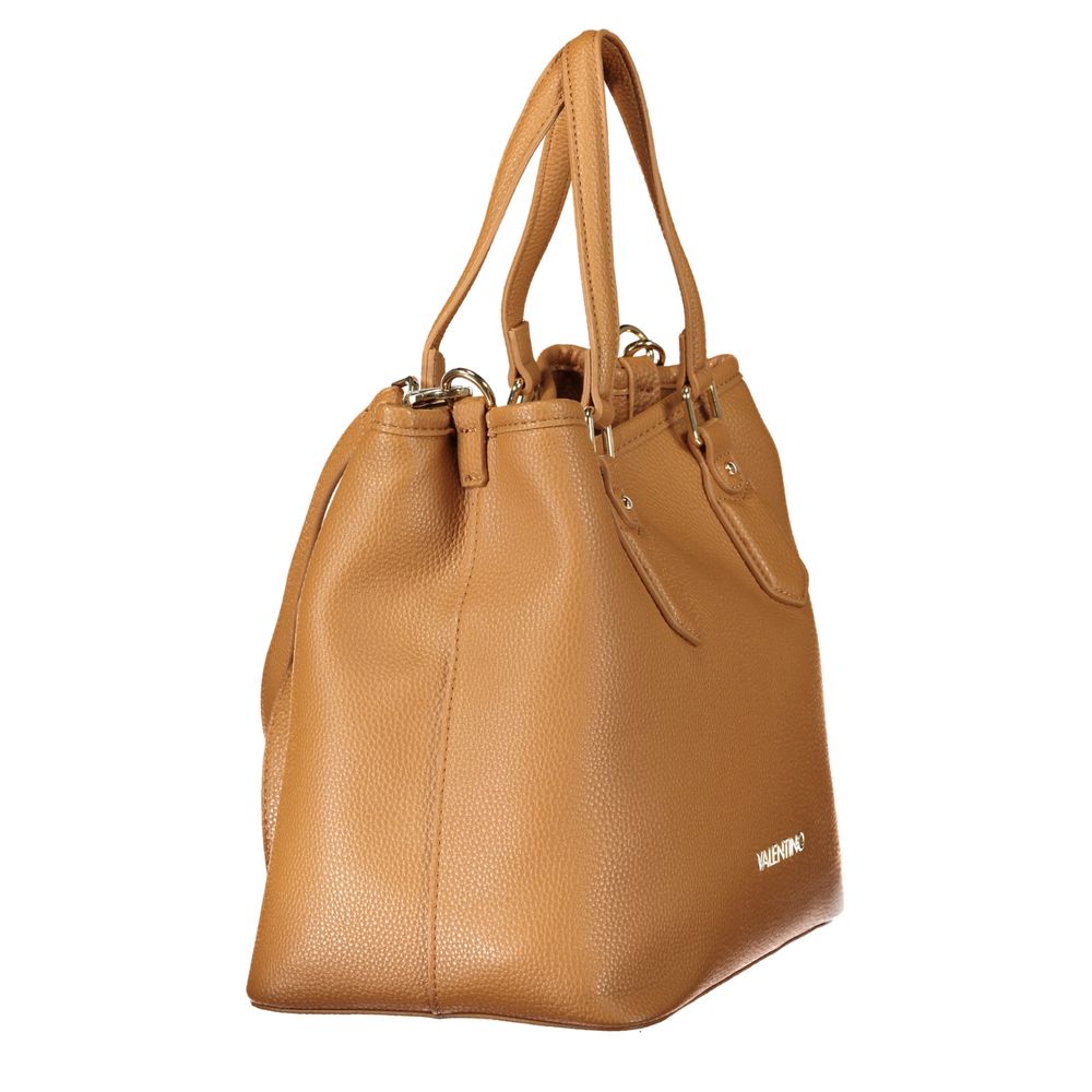 Mario Valentino Brown Leather-Finish Handbag with Logo Detail
