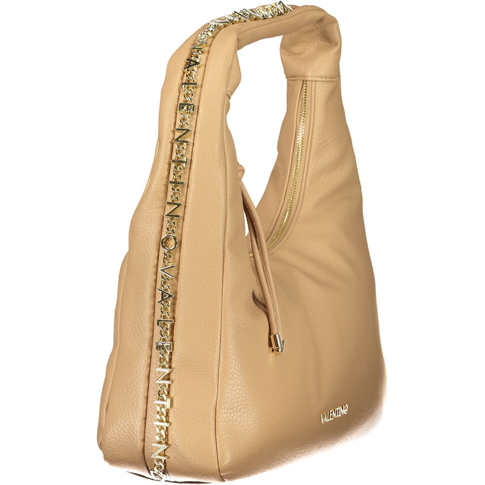 Mario Valentino Beige Leather-Finish Handbag with Contrasting Details