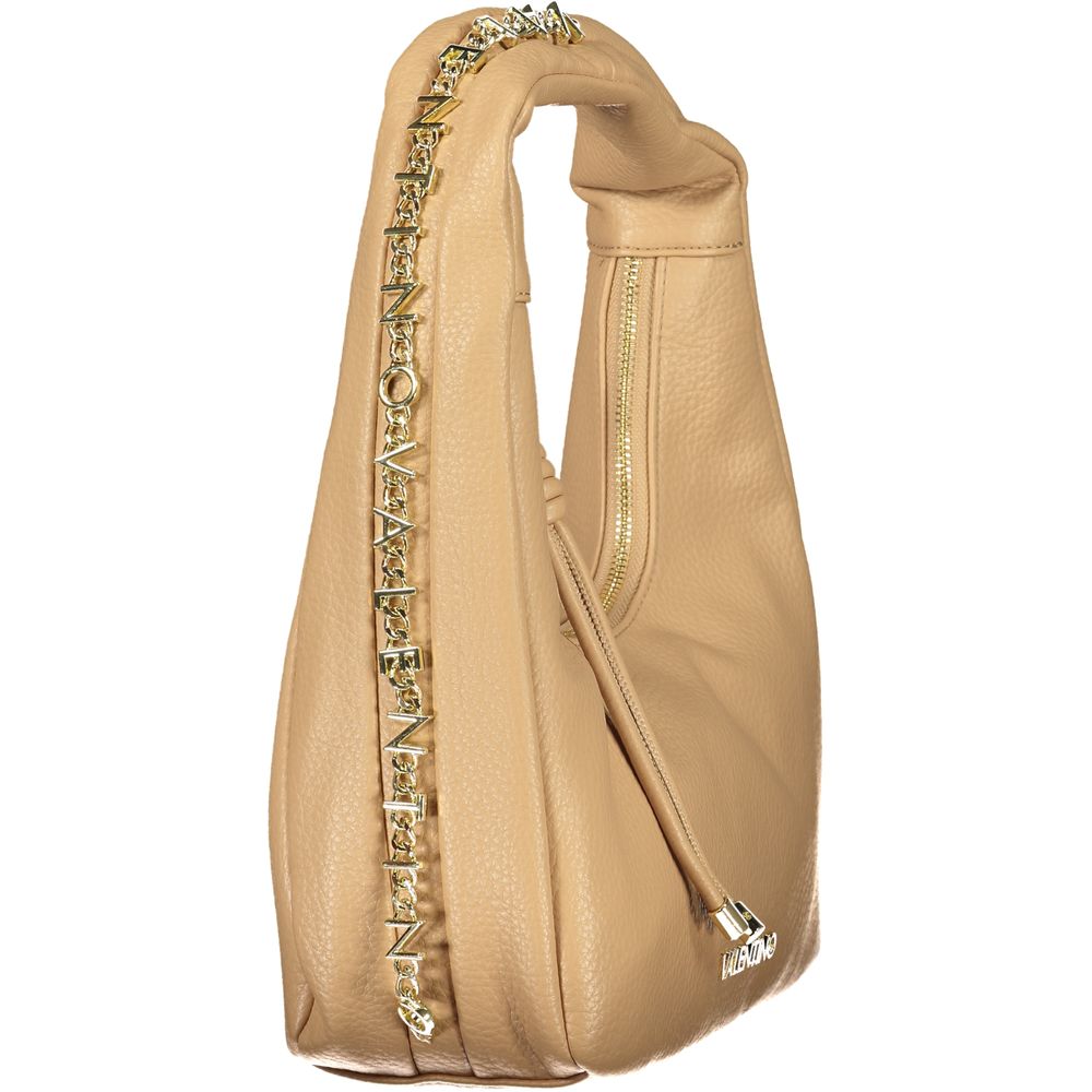 Mario Valentino Beige Leather-Finish Handbag with Contrasting Details