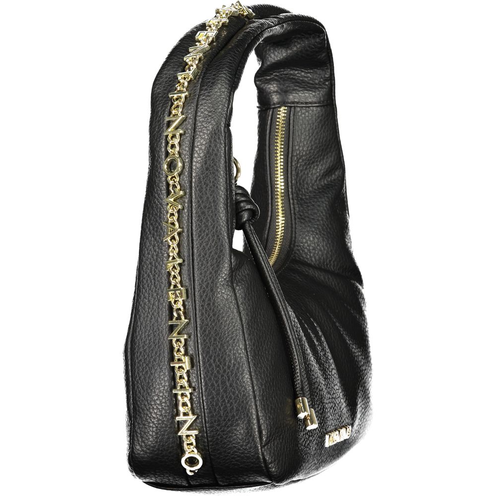 Mario Valentino Black Leather Shoulder Bag with Contrasting Details