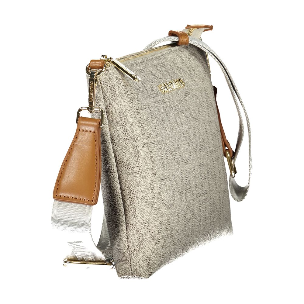 Mario Valentino Beige Leather-Finish Handbag with Adjustable Strap