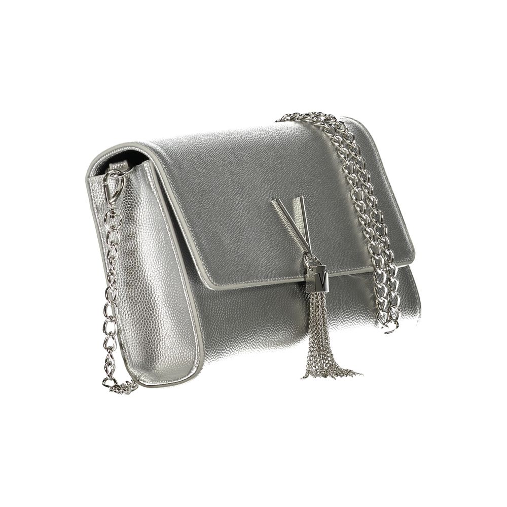 Mario Valentino Gray Leather-Finish Handbag with Removable Chain Shoulder Strap