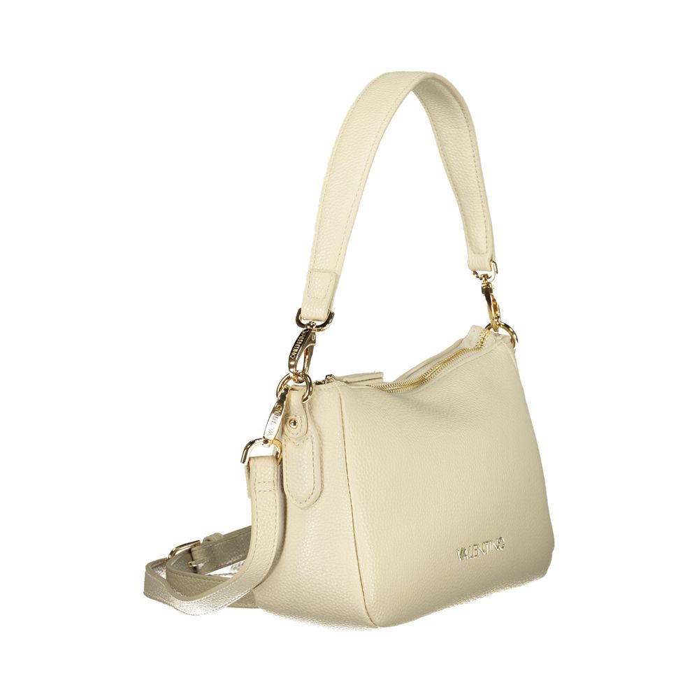Mario Valentino Beige Leather-Finish Handbag with Adjustable Strap