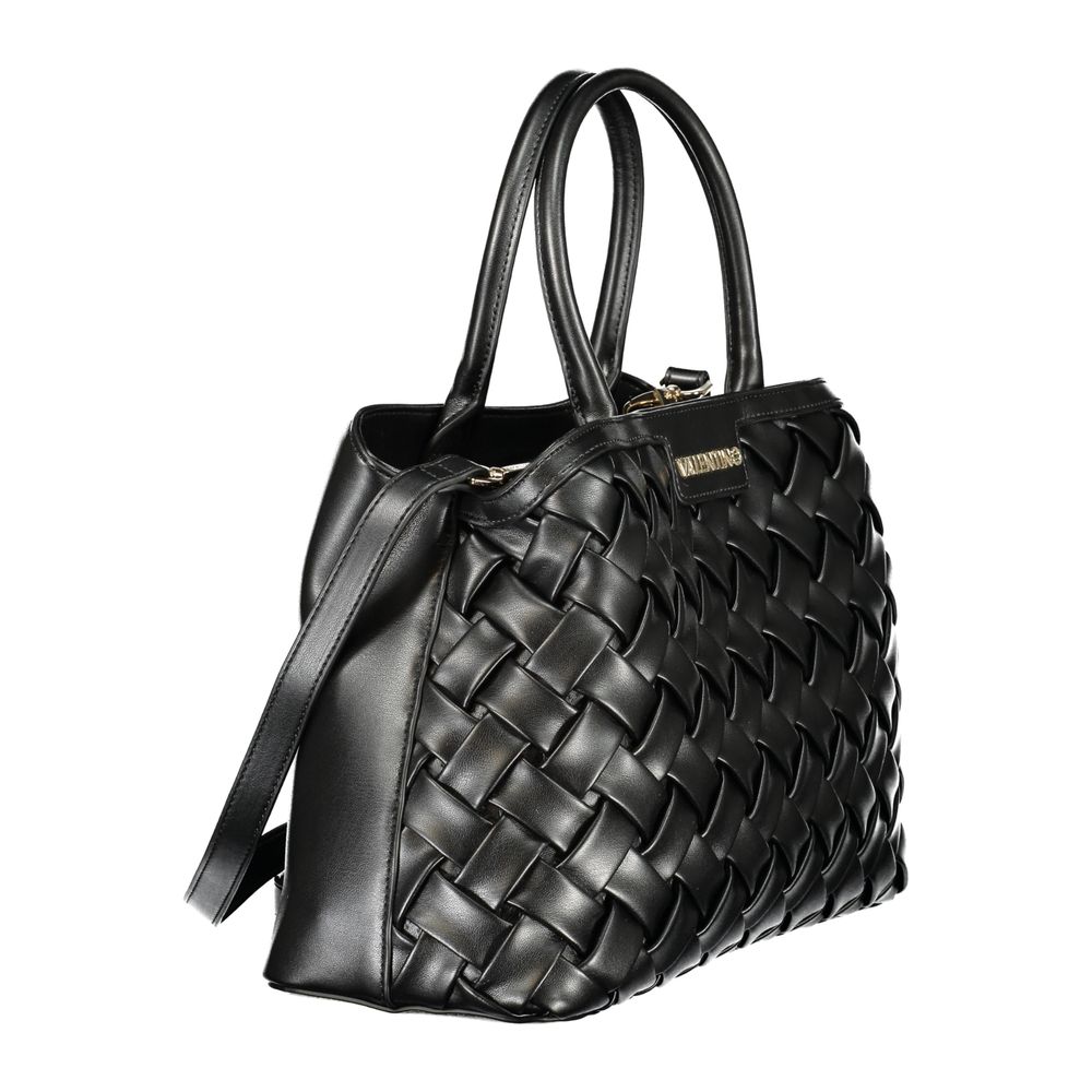 Mario Valentino Black Smooth Leather Handbag with Gold Hardware