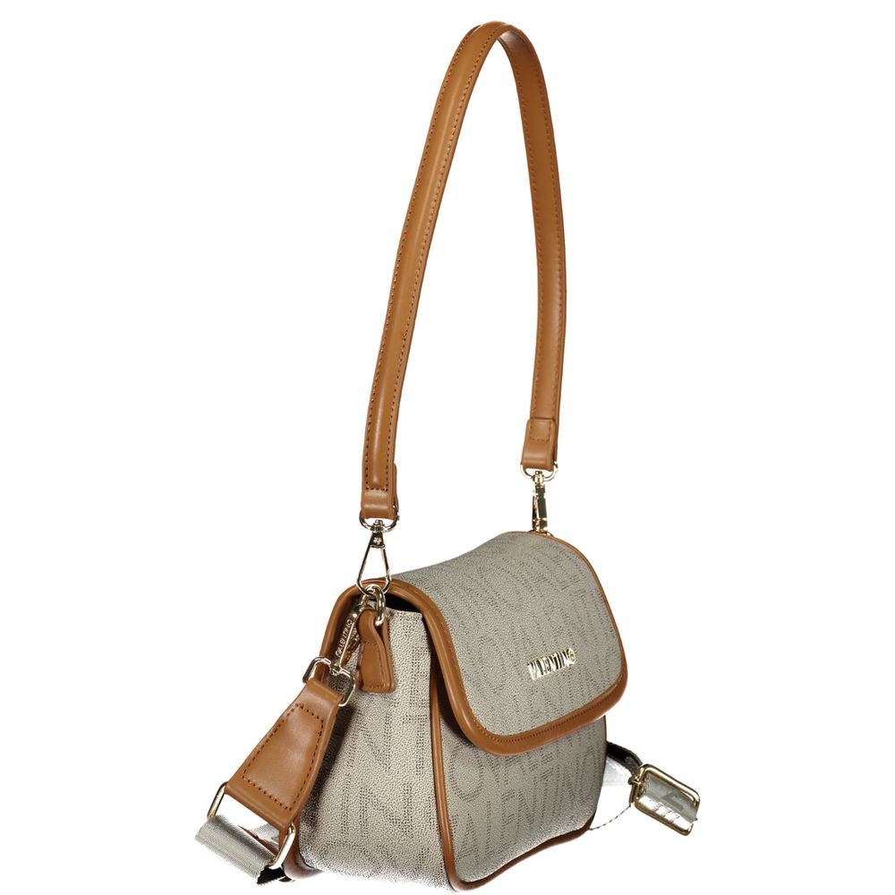 Mario Valentino Beige Leather-Finish Handbag with Contrasting Details
