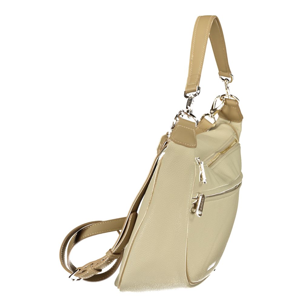 Mario Valentino Beige Leather-Finish Handbag with Removable Strap