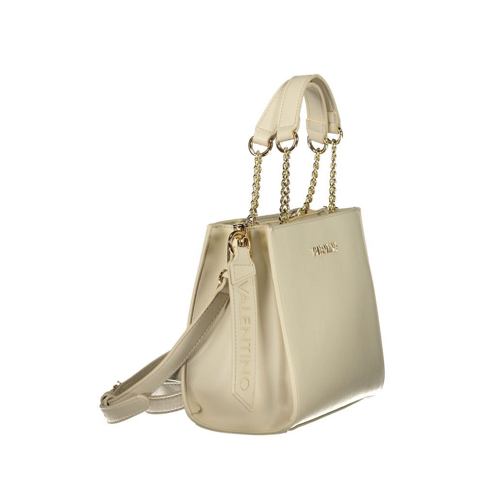 Mario Valentino Beige Leather-Finish Handbag with Chain Handles