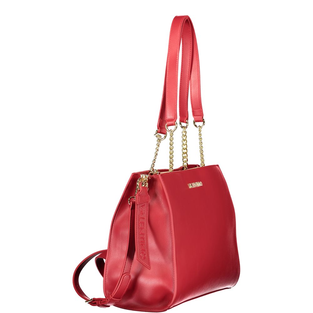 Mario Valentino Red Leather Handbag with Chain Shoulder Handles