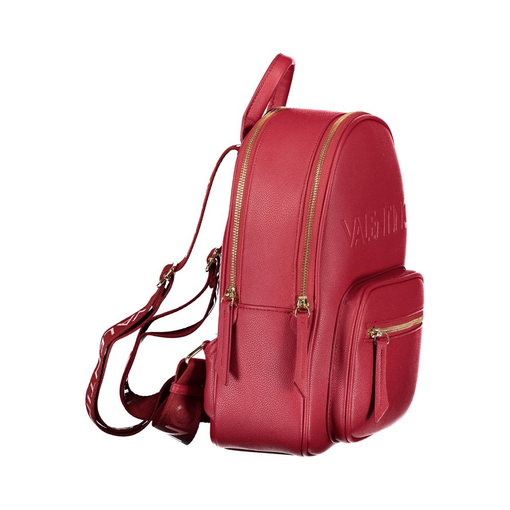 Mario Valentino Red Leather-Finish Backpack with Adjustable Straps