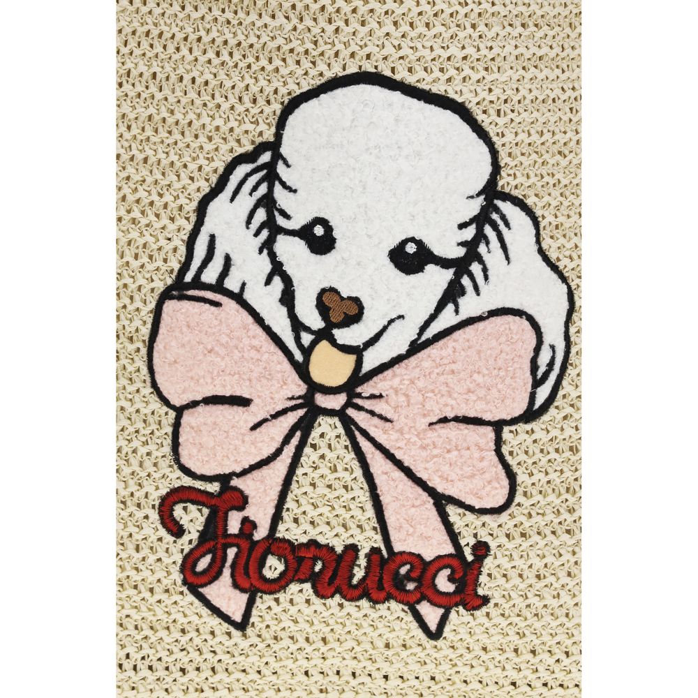 Fiorucci Beige Paper Handbag - Raffia Tote with Poodle Embroidery