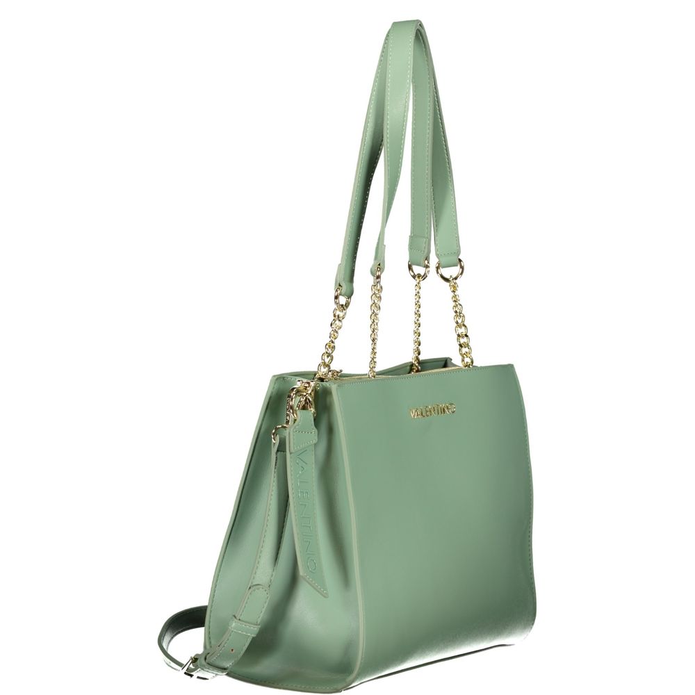 Mario Valentino Green Smooth Leather Handbag with Elegant Accents