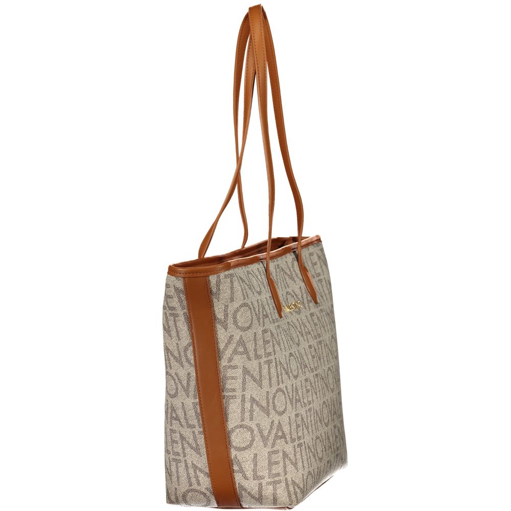 Mario Valentino Beige Leather-Finish Handbag with Contrasting Details