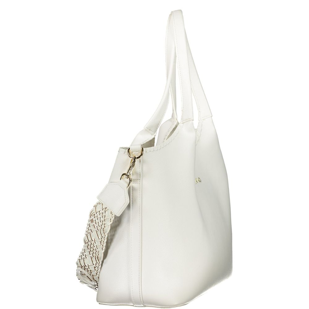 Mario Valentino White Leather-Finish Handbag with Elegant Detailing