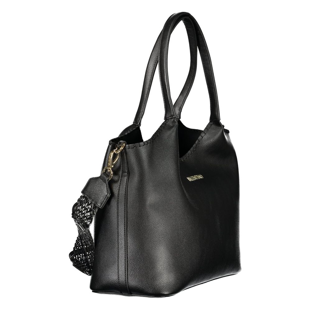 Mario Valentino Black Leather Handbag with Gold Hardware