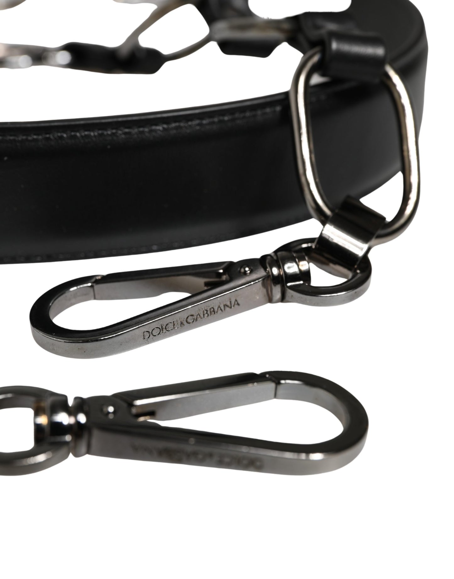 Dolce & Gabbana Black Leather & Silver Chain Shoulder Strap