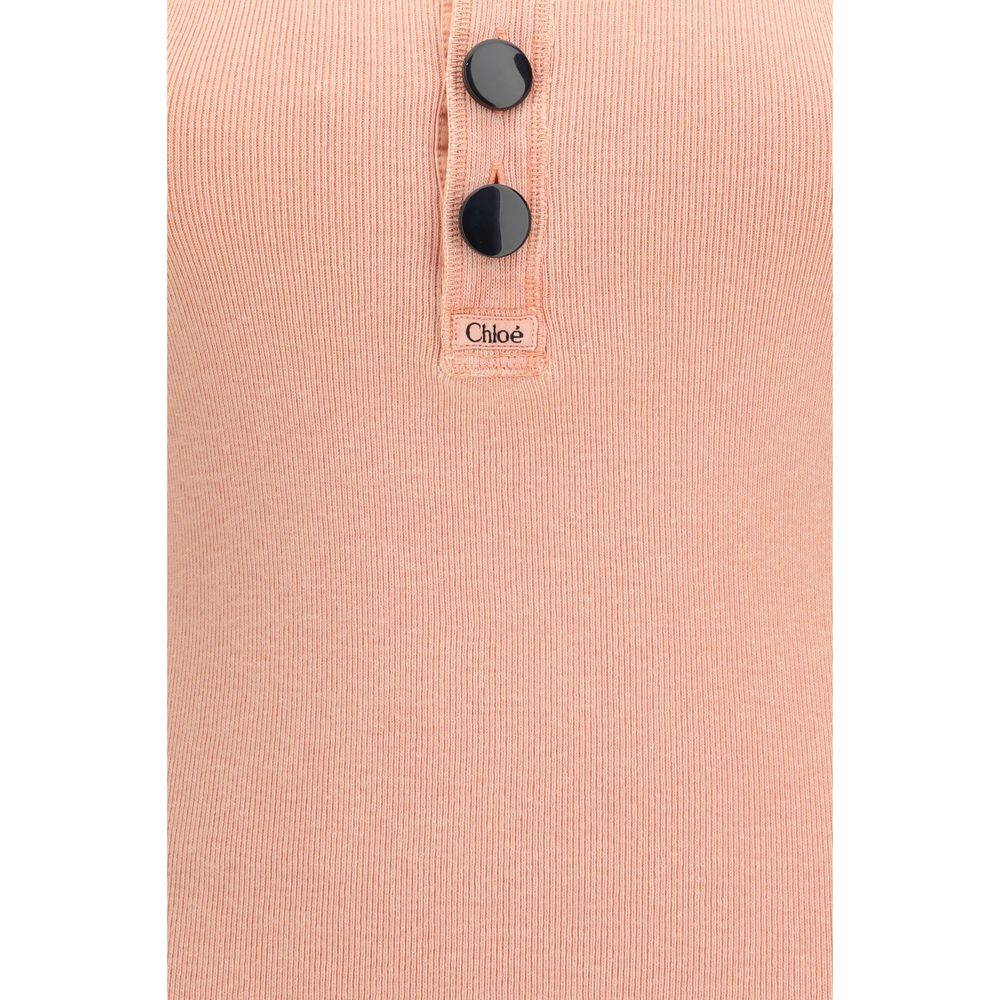 Chloé Peach Pink Cotton Henley Tank Top