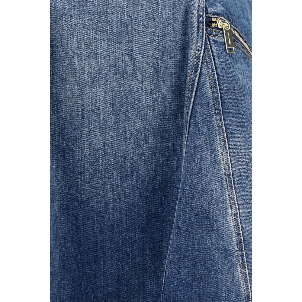 Self-Portrait Blue Cotton Denim Flared Mini Dress