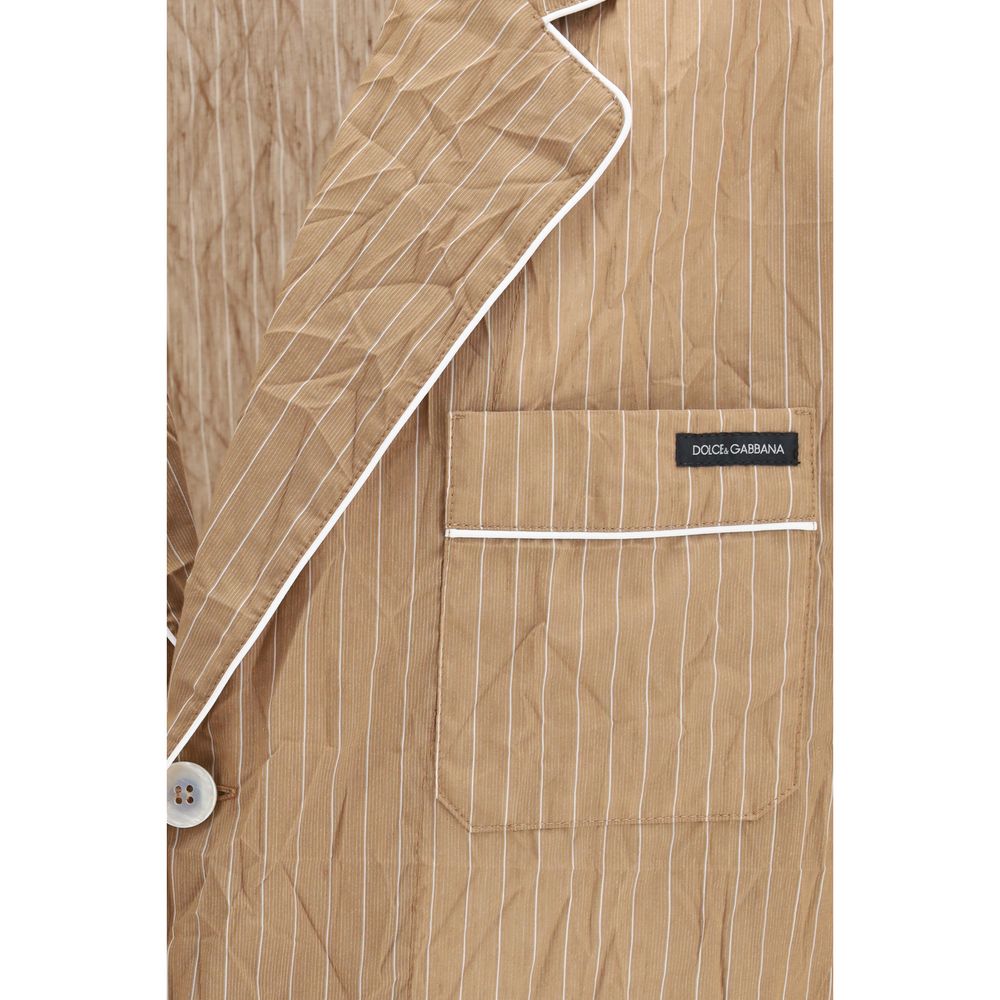 Dolce & Gabbana Beige Crinkled Linen Vanity Robe