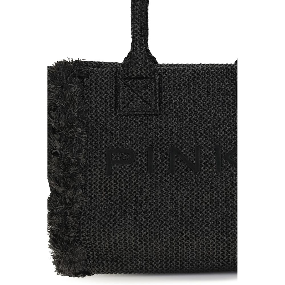 PINKO Black Raffia Medium Beach Rafia Tote