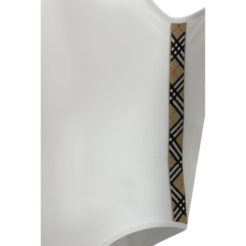 Burberry White Check Trim One-Piece Swimsuit