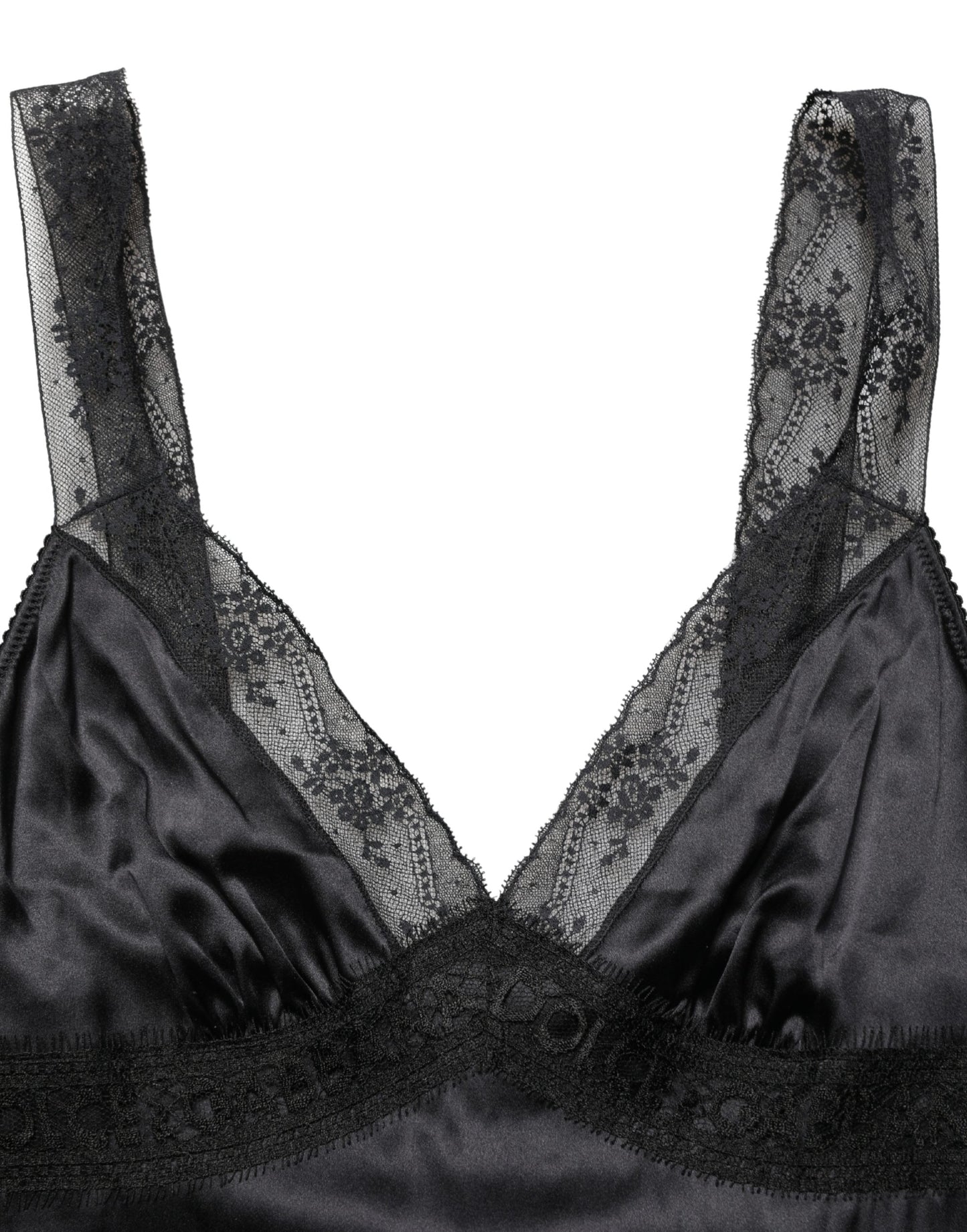 Dolce & Gabbana Black Silk Lace Trim V-neck Camisole