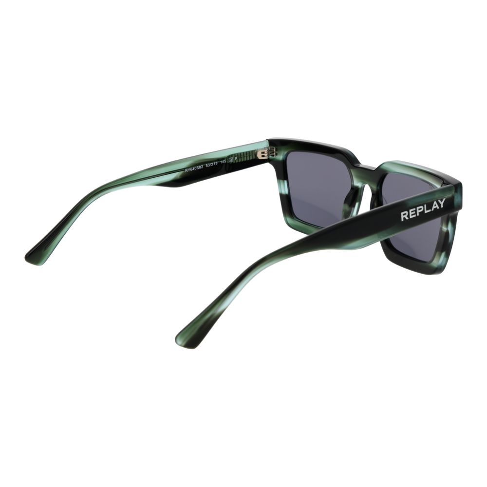 Replay Unisex Bicolor Sunglasses – Green Square Frame, Grey Lenses