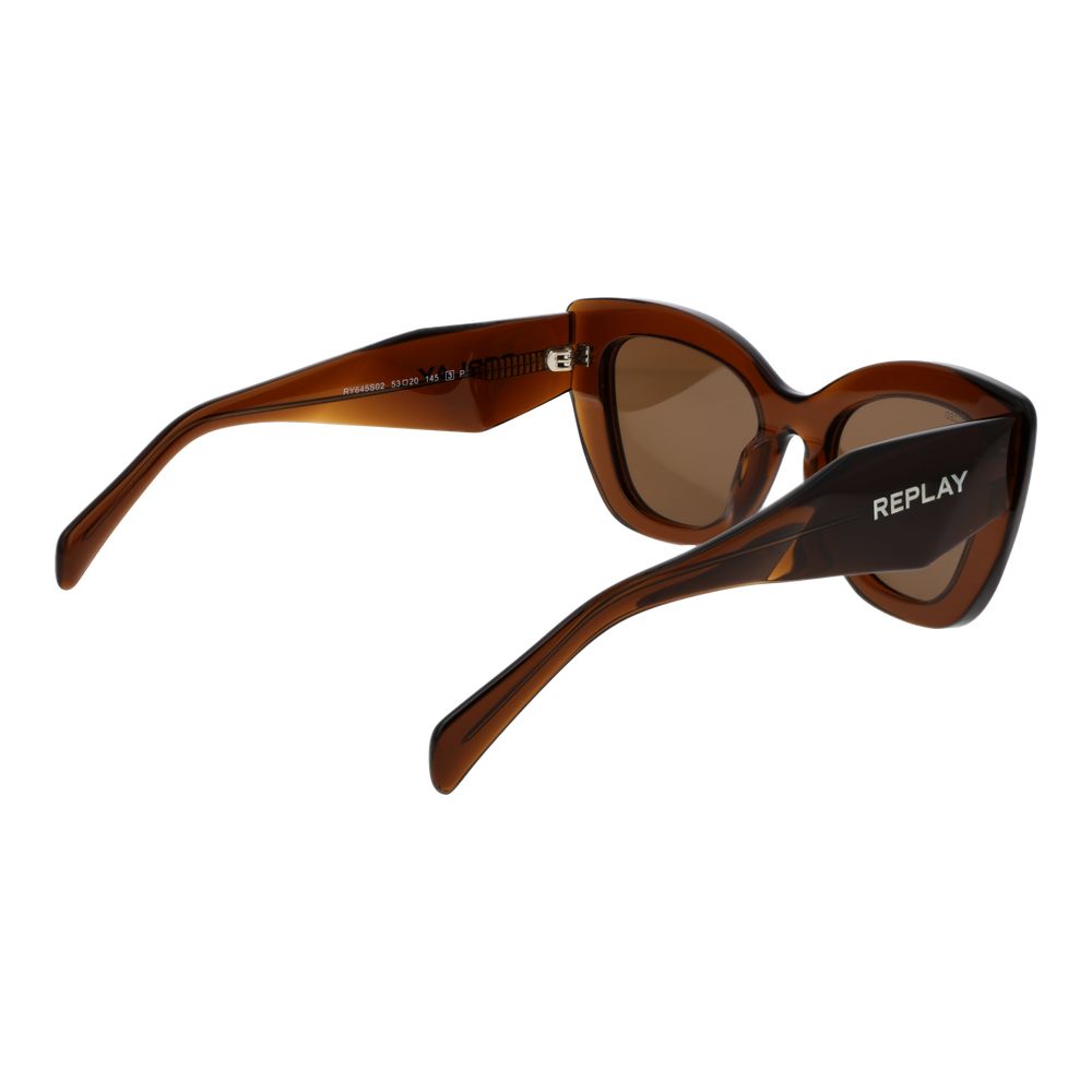 Replay Women’s Sunglasses – Brown Cat Eye Frame, Gold Polarized Lenses