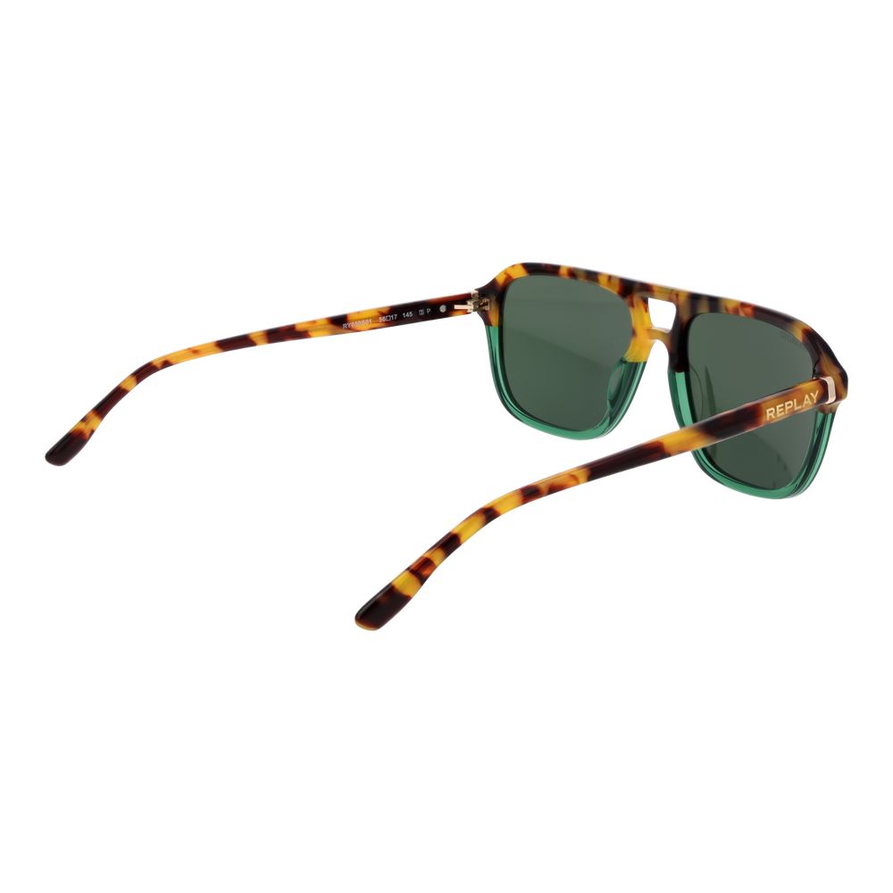 Replay Men’s Sunglasses – Brown Aviator Frame, Green Polarized Lenses