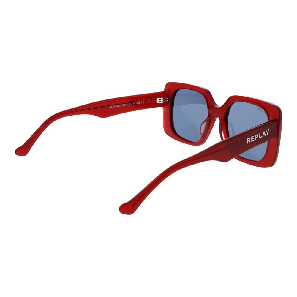 Replay Women’s Sunglasses – Red Square Frame, Grey Polarized Lenses