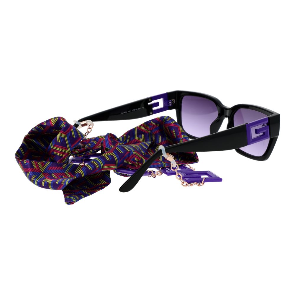 Guess Unisex Sunglasses – Black Cat Eye Frame, Purple Gradient Lenses