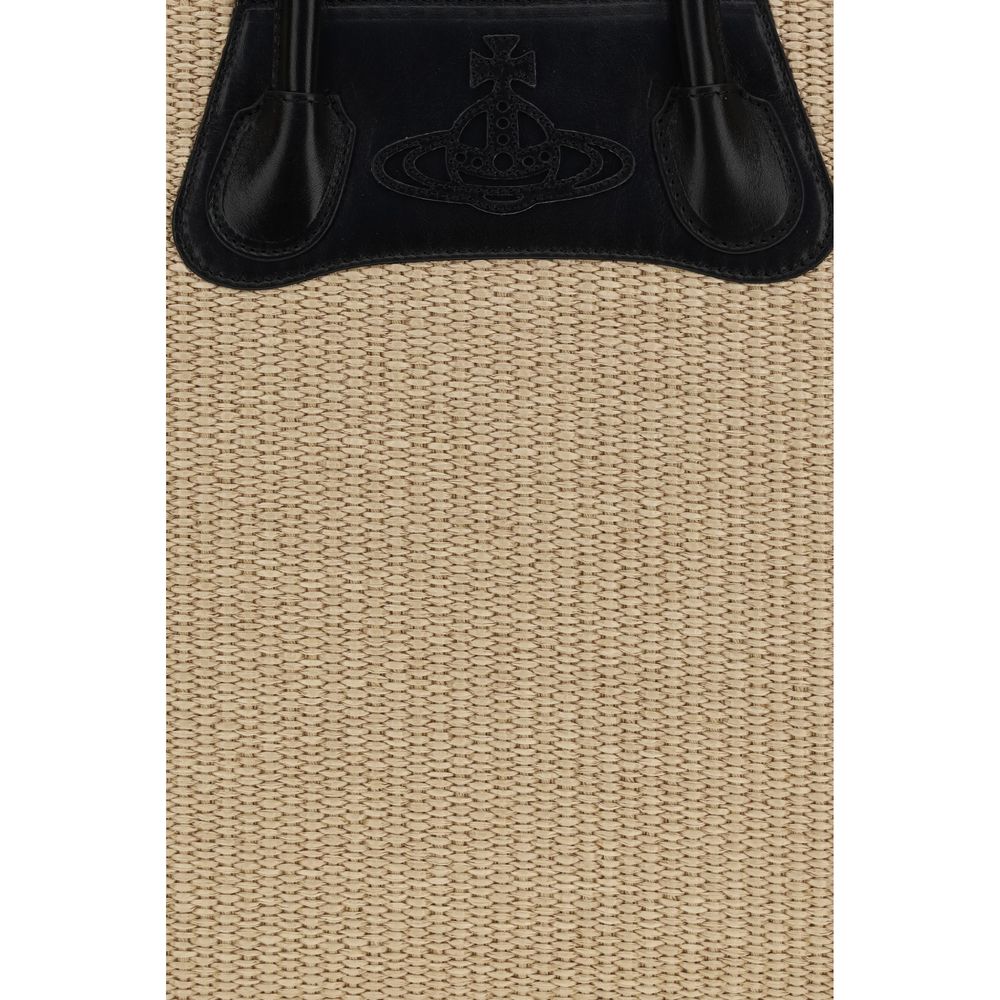 Vivienne Westwood Beige Raffia Troy Tote Shoulder Bag