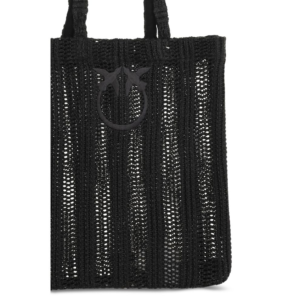 PINKO Black Raffia Shoulder Bag - Medium Easy Tote Bag