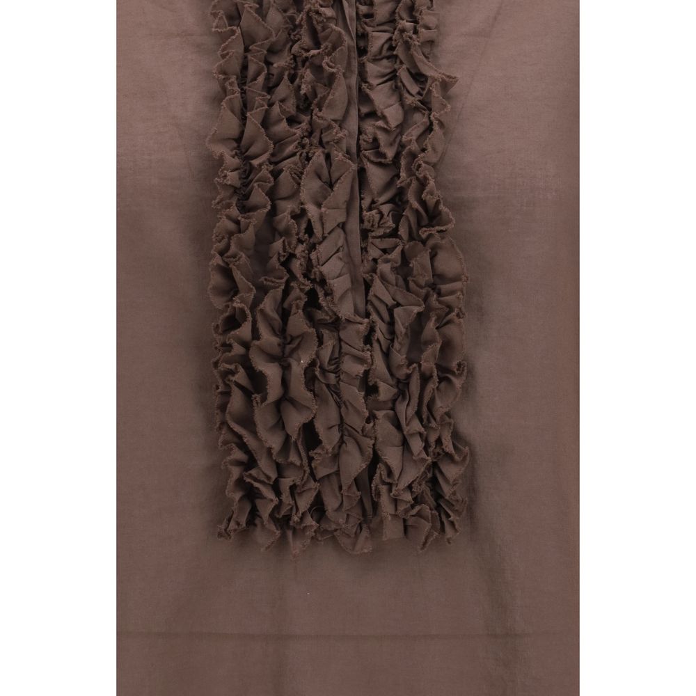 Sosue Brown Ruffled Cotton Shirt