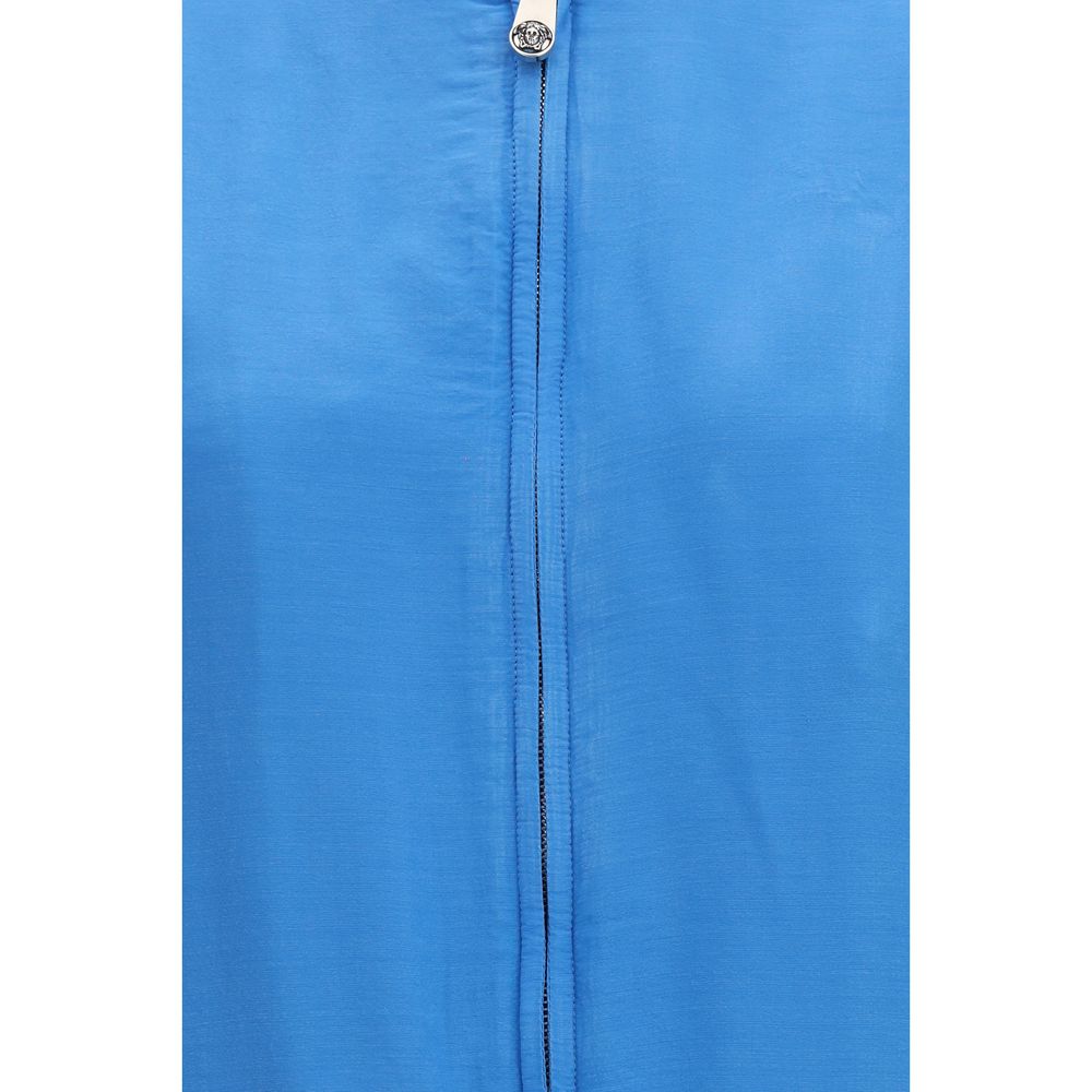 Versace Blue Silk Zipper Bomber Jacket