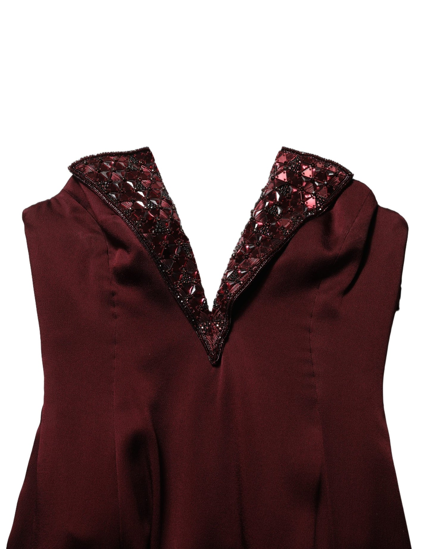 Dolce & Gabbana Maroon Embellished V-neck Evening Gown Dress