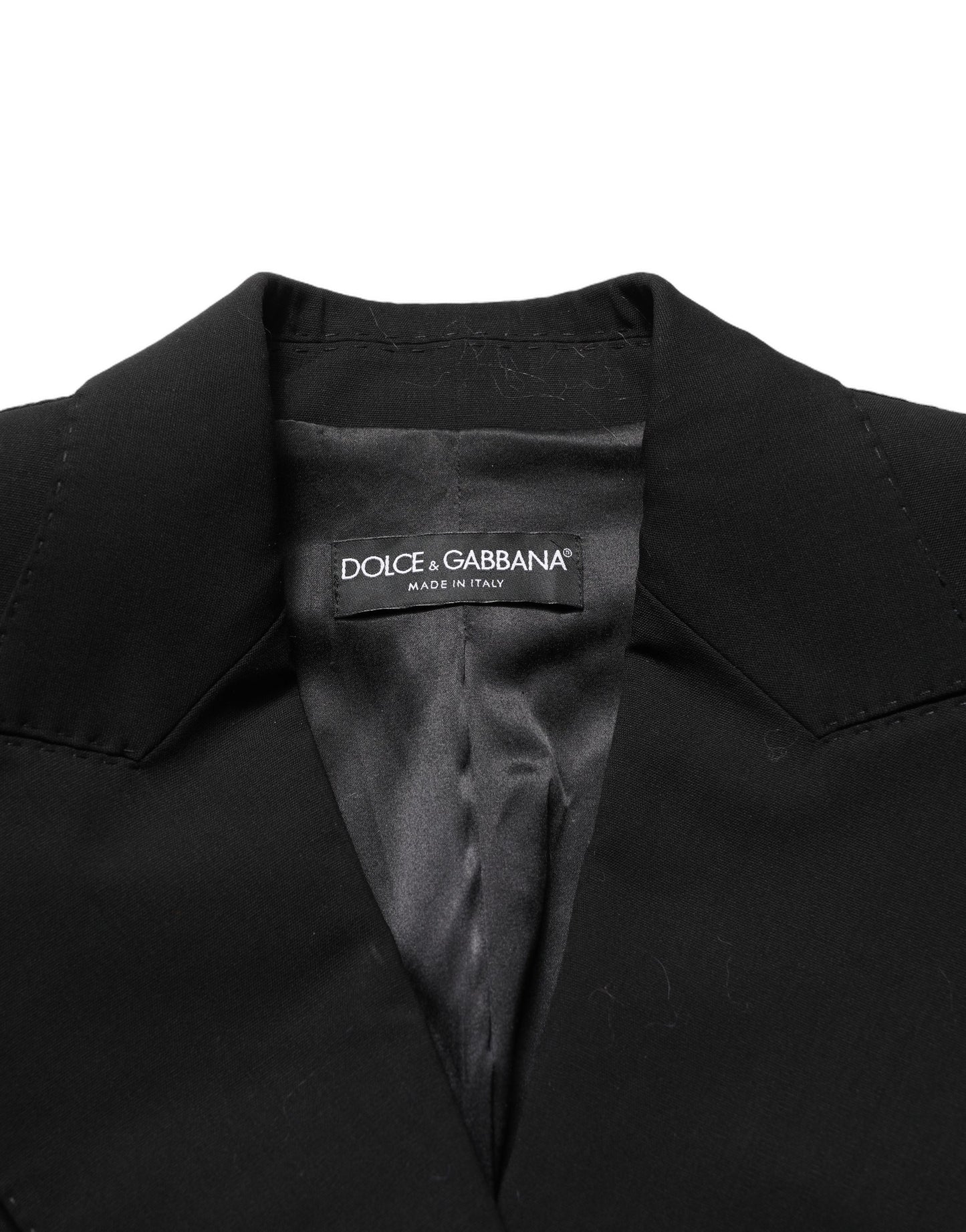 Dolce & Gabbana Black Wool Double-Breasted Lace Sleeve Jacket