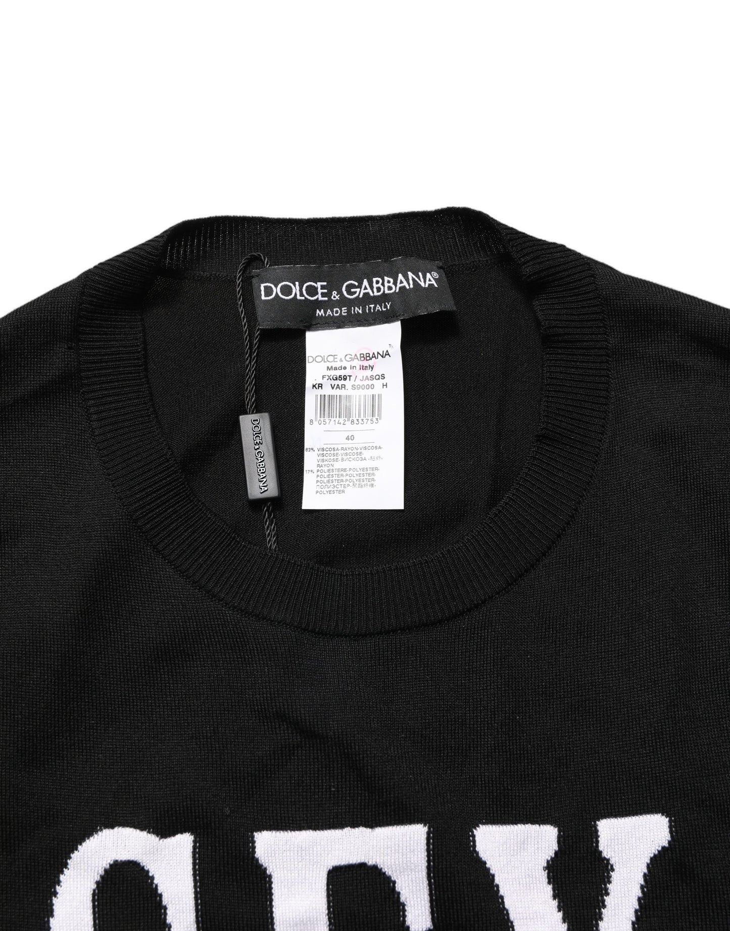 Dolce & Gabbana Black Graphic Print Long-Sleeved Crop Top