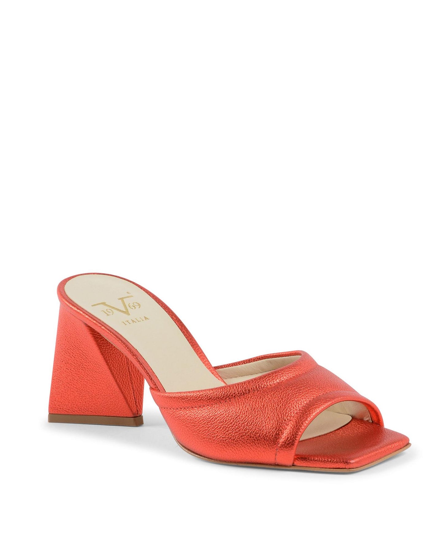 19V69 Italia Red Leather Heeled Mule Sandals - Simona