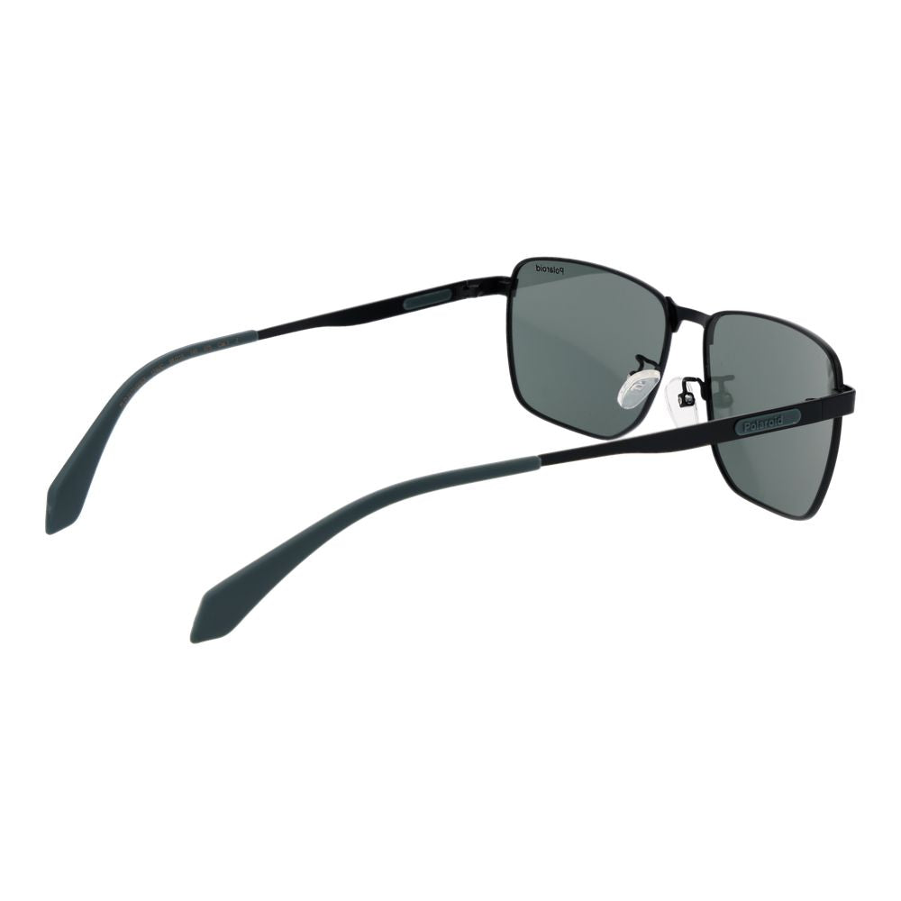 Polaroid Black Metal Sunglasses – Rectangle Frame, Green Polarized Lenses