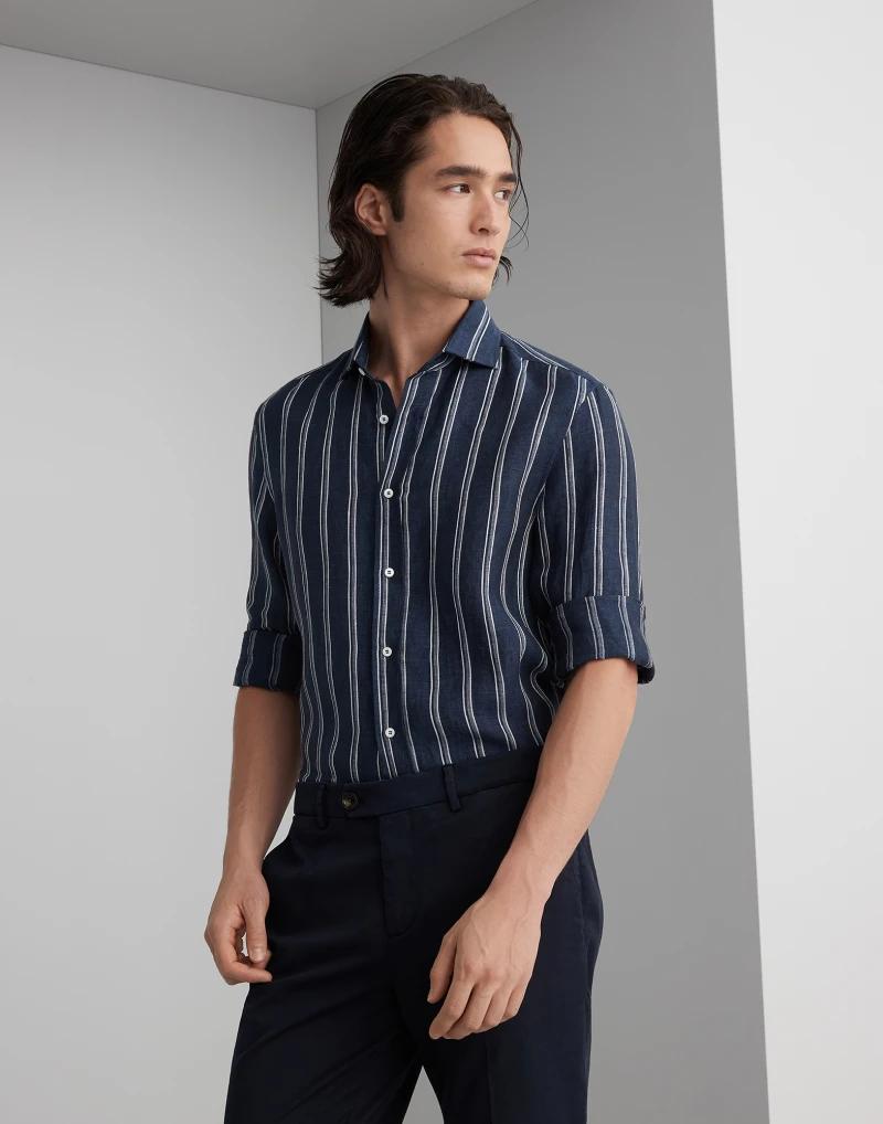 Brunello Cucinelli Bicolor Linen Pattern Shirt