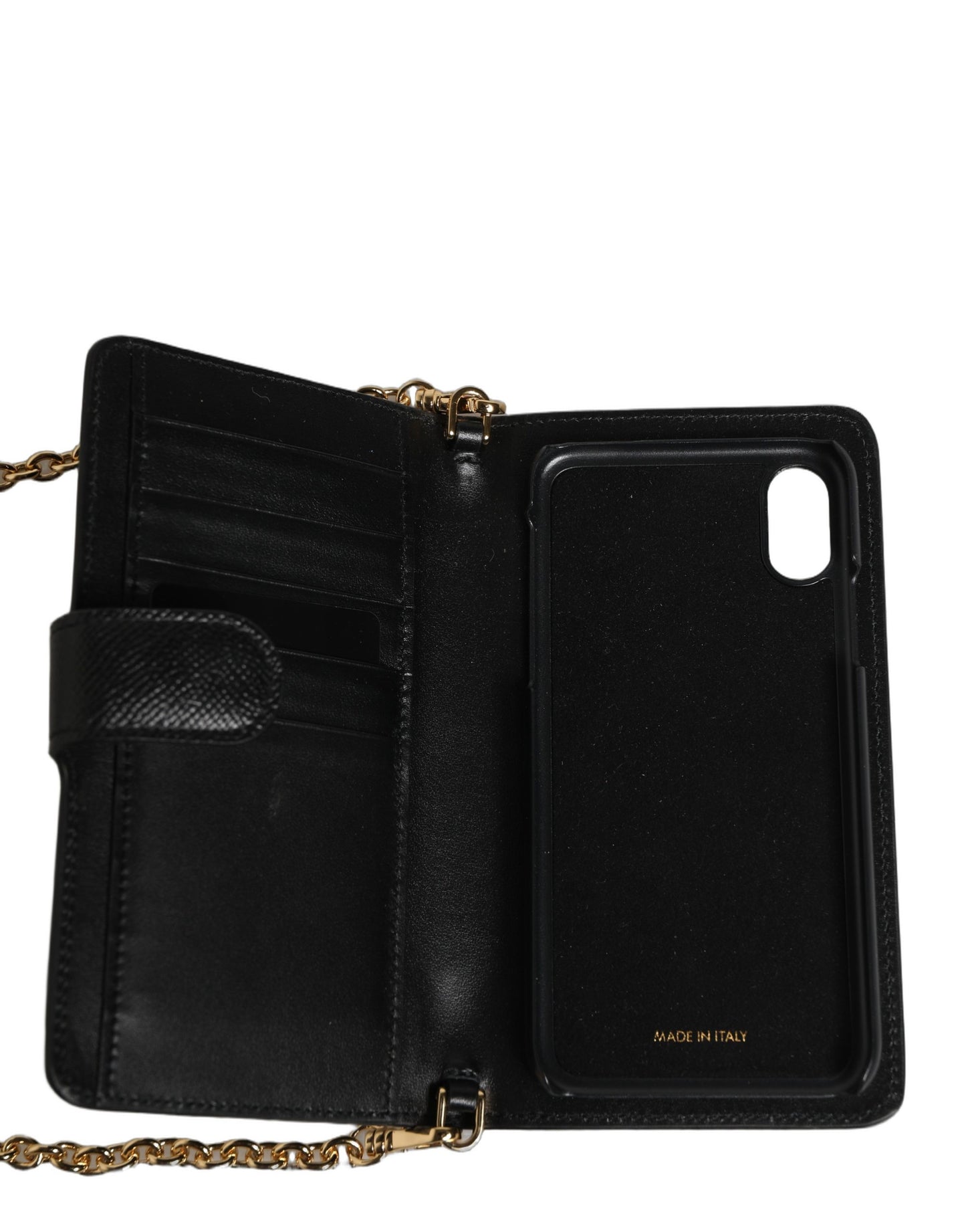 Dolce & Gabbana Black Calf Leather Case Flip Cover for iPhone X - XS