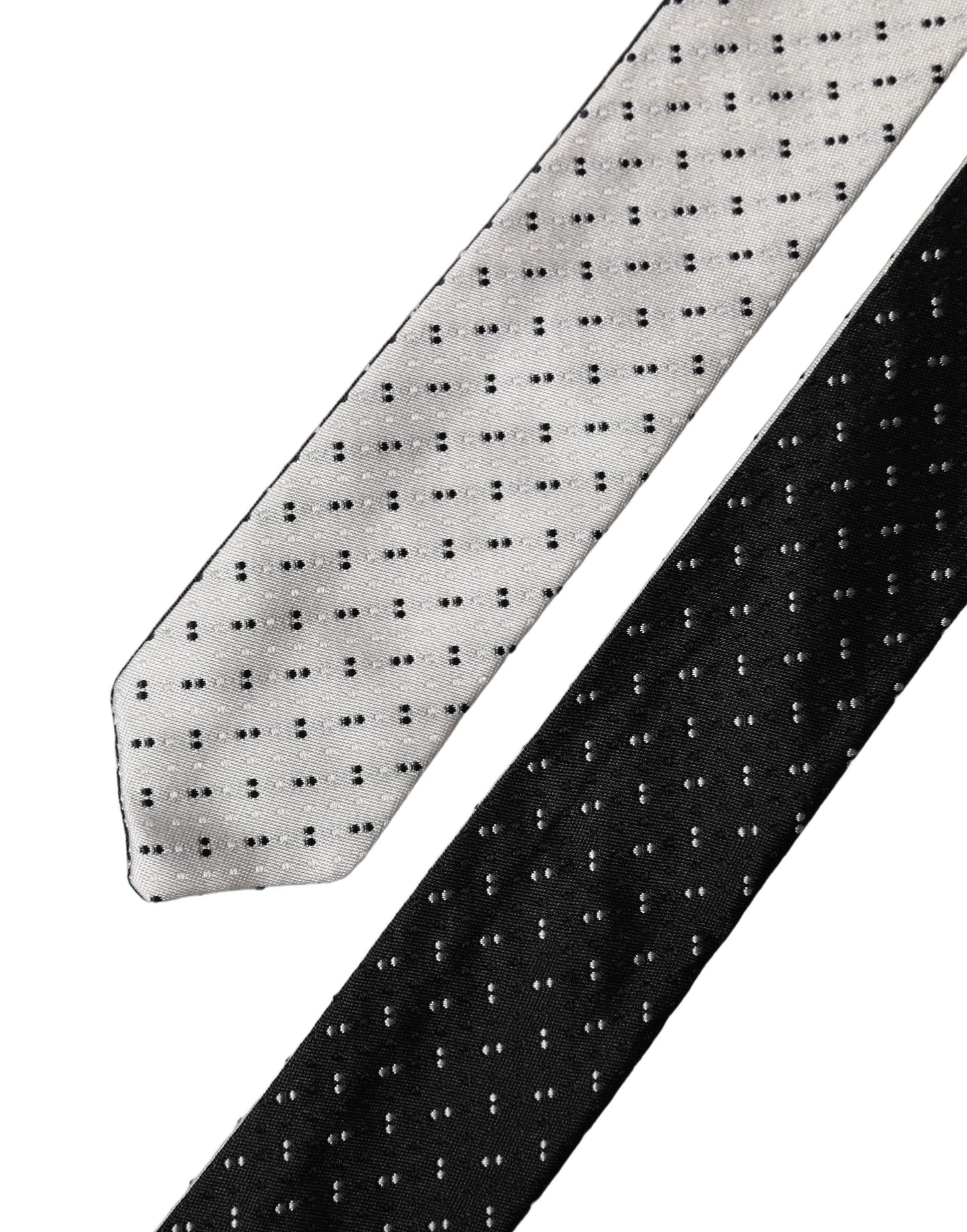 Dolce & Gabbana White Black Patterned Silk Necktie