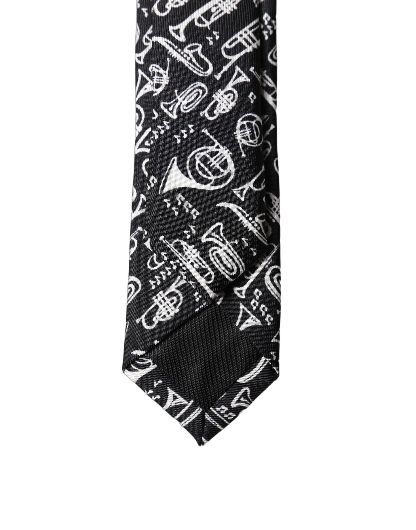 Dolce & Gabbana Black Trumpet Print Silk Adjustable Necktie