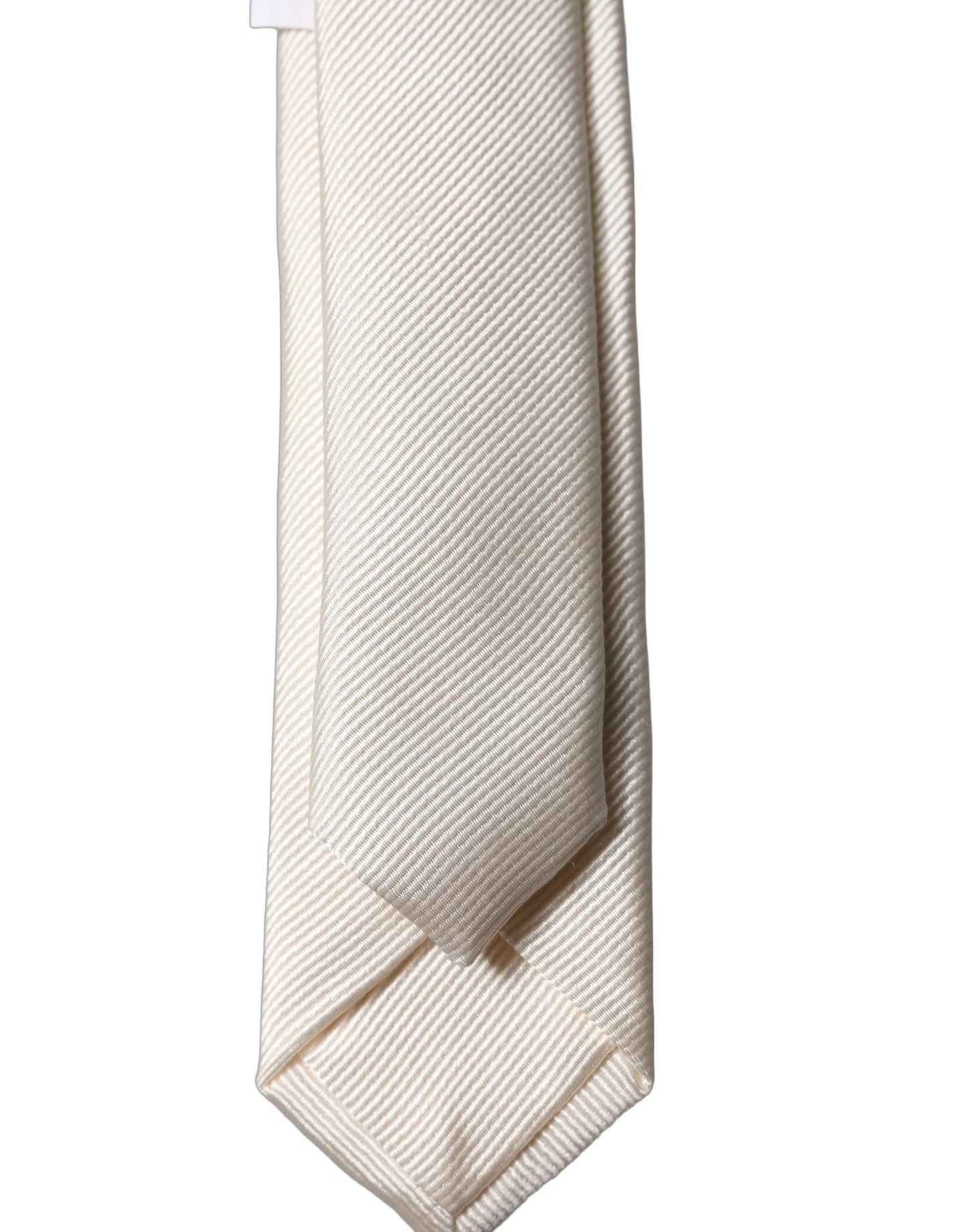Dolce & Gabbana Off White Solid 100% Silk Adjustable Tied Necktie