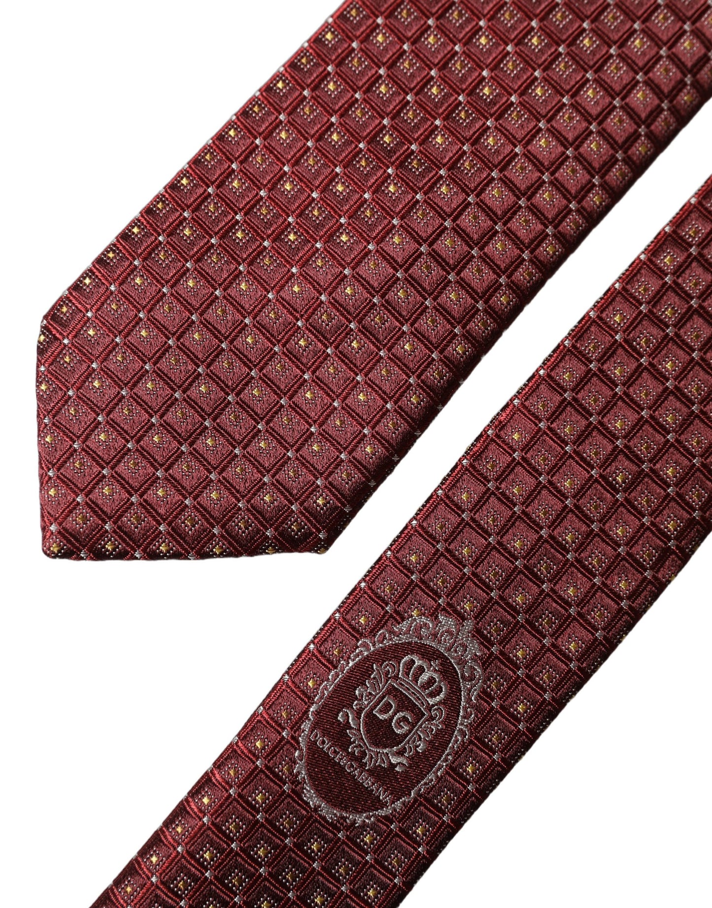 Dolce & Gabbana Burgundy Geometric Silk Adjustable Necktie