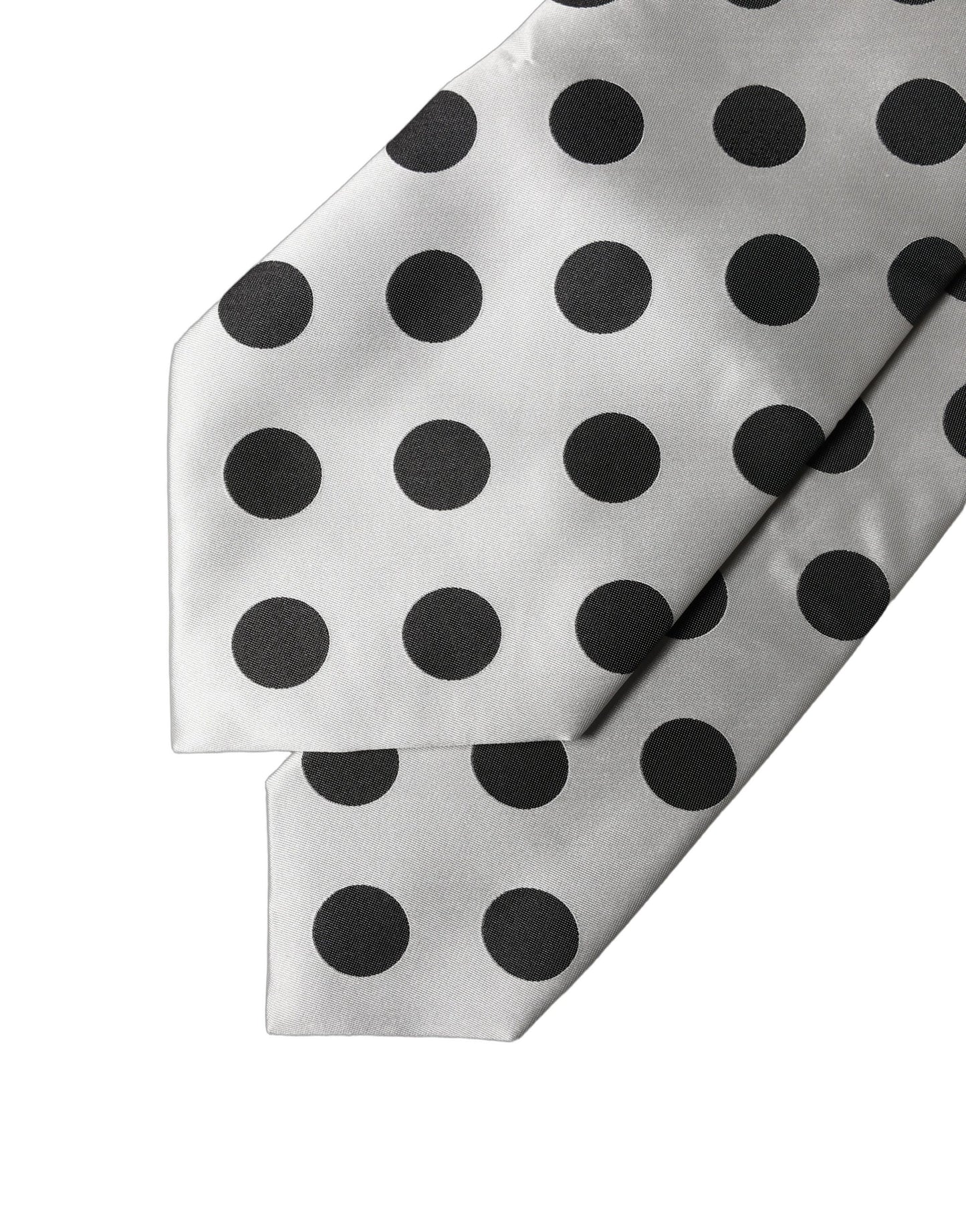 Dolce & Gabbana White Black Polka Dot Silk Adjustable Necktie